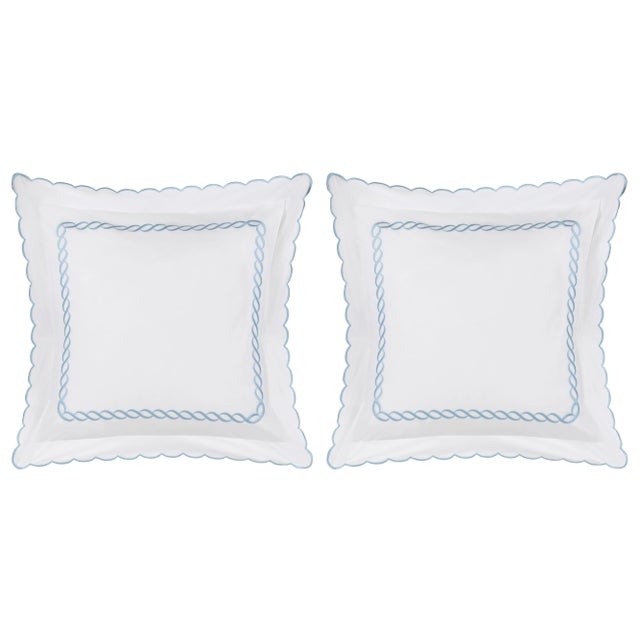 Hamburg House Scalloped Chain Euro Shams in Light Blue - a Pair For Sale - Image 4 of 4