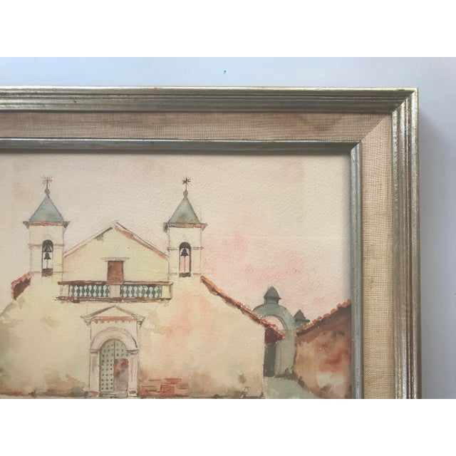 Mid 20th Century Vintage 1960s Original Watercolor Painting of Spanish Mexican Mission, Signed S. Ortiz, Framed For Sale - Image 5 of 10