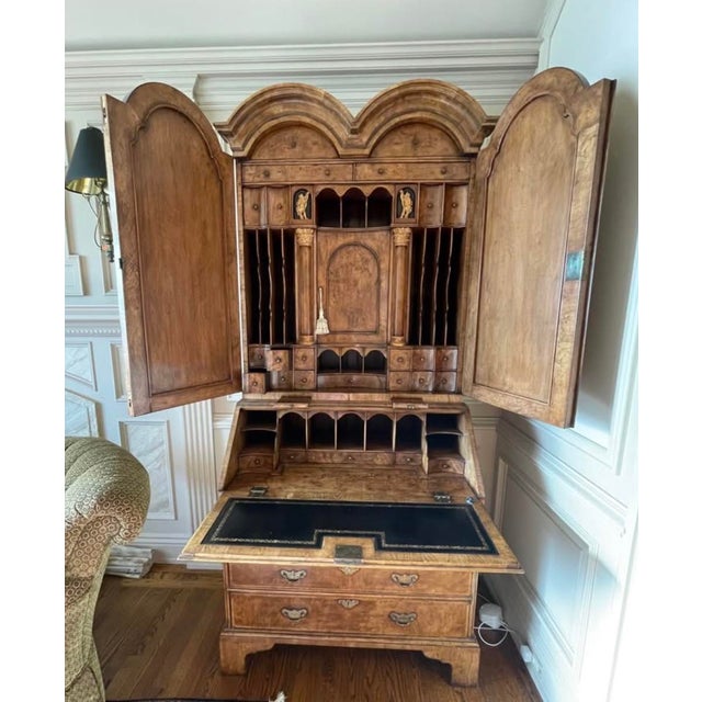 Vintage George III Style Burton-Ching Burl Walnut Secretary Desk Bookcase For Sale In San Francisco - Image 6 of 7