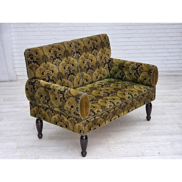 Vintage Danish Two-Seater Drop Arm Sofa in Green Furniture Velour, 1930s For Sale - Image 18 of 18