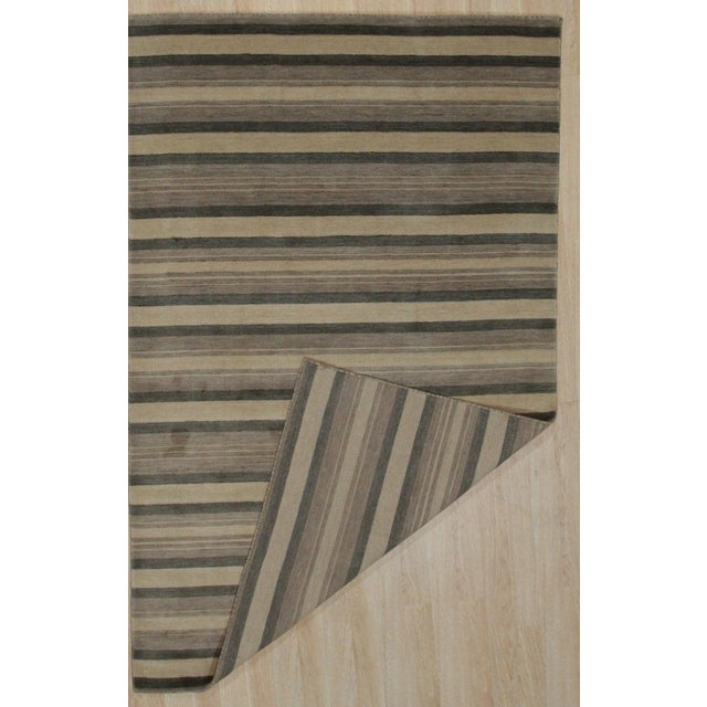 Indian 5x8 Multicolor Hand-Knotted Wool Grounded Earth Tones Striped Modern Carpet Rug For Sale - Image 3 of 4