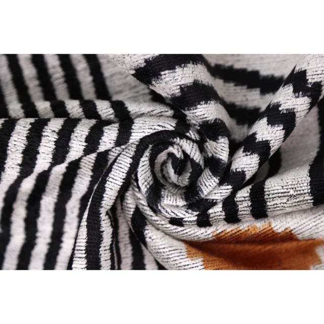 Modern Geometric Silk Velvet Pillow 20x20 | Handmade Black & Ivory Designer Cushion For Sale - Image 4 of 7