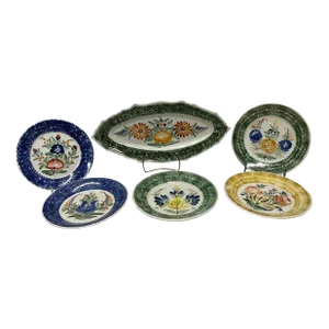 1930’s Floral French Faience H B Quimper Platter and Plates - Set of 6