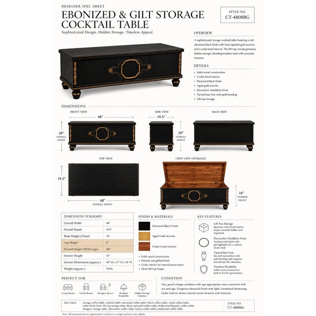 A dramatic designer reimagining of a vintage cedar chest transformed into a sophisticated storage cocktail table. Finished...