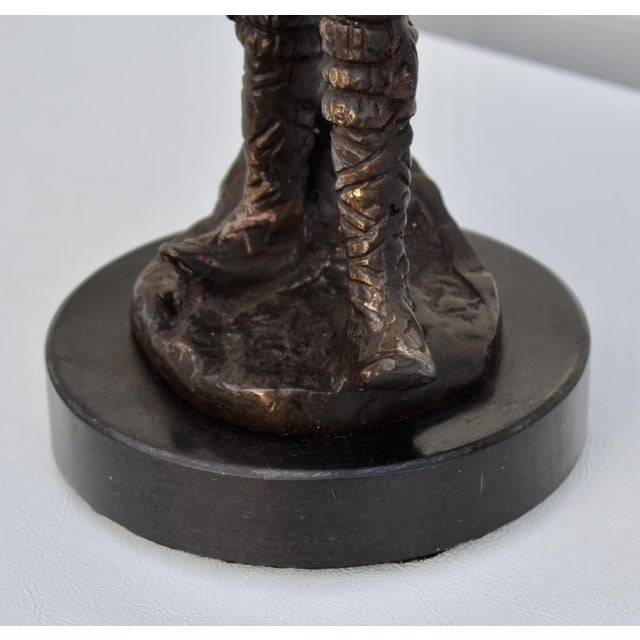 1940s Vintage Solid Bronze Boy Sculpture Statue Marble Base 12” H For Sale - Image 5 of 13