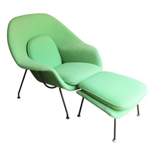 Mid 20th Century Green Womb Chair and Ottoman Attributed to Knoll For Sale