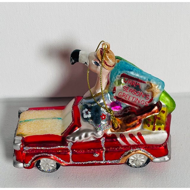 Vintage Florida blown glass Flamingo Christmas ornament.