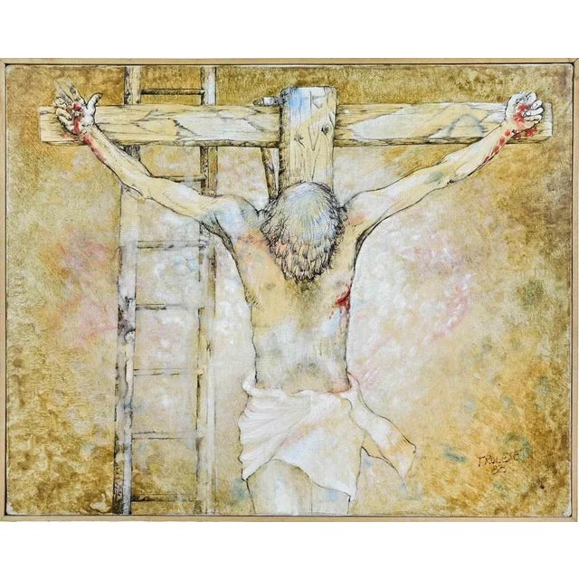 1980s Benito Trolese, Crucifixion, Oil Painting, 1988 For Sale - Image 5 of 5