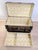 Victorian 19th Century American Canvas and Oak Flat-Top Steamer Trunk With Lithograph Interior For Sale - Image 3 of 15