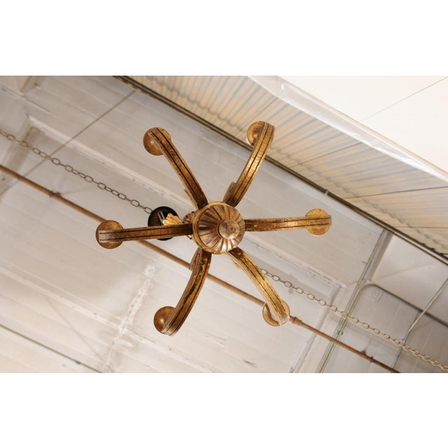 Mid 20th Century French 6-Light Gilt Chandelier For Sale - Image 11 of 11