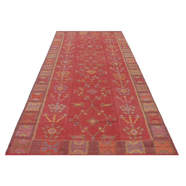 1950s Vintage Mid-Century Kilim Rug in Red and Gold All Over Geometric Pattern For Sale - Image 5 of 7