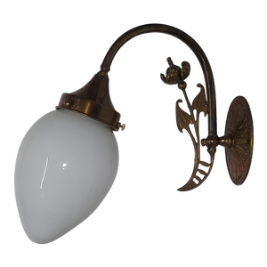 Vintage Art Nouveau Wall Sconces Fixture Brass & Milk Glass Shade Ship Light