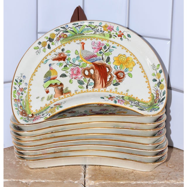 Antique Spode Copeland T. Goode & CO Flowers & BirdsCrescent Plates c1900 Set - 9 Spode Copeland crescent plates for T....