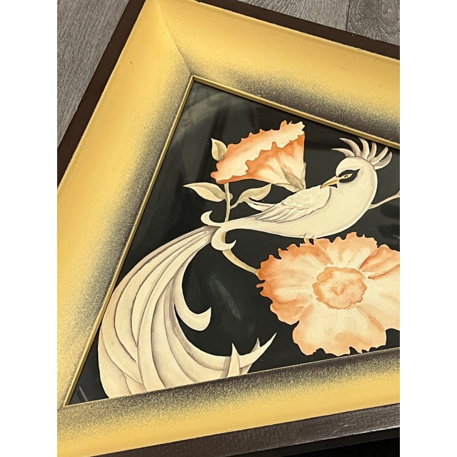 Vintage Art Metalcraft Studios Hollywood 1950s Attributed to Carlo Mid Century Modern Wall Art Atomic Kitsch Pair Paintings Birds Flowers For Sale In Palm Springs - Image 6 of 12