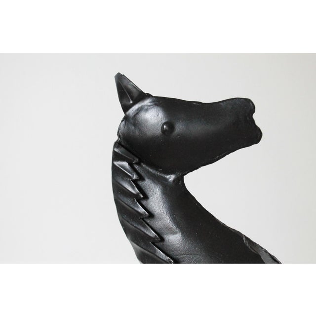 Folk Art Cast Metal Painted Black Rearing Horse on Wood Base For Sale In Milwaukee - Image 6 of 10