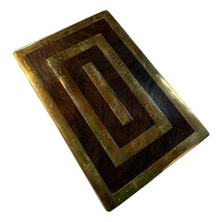 Italian Brass-Inlaid Wood Box, 1970s For Sale