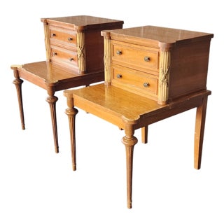 Pair Antique French Neoclassical 1930s Satinwood Mahogany Bedroom Night Tables ~ as Is ~ For Sale