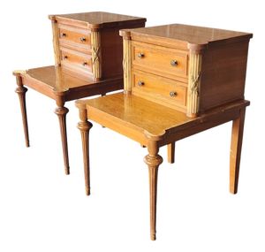 Pair Antique French Neoclassical 1930s Satinwood Mahogany Bedroom Night Tables ~ as Is ~