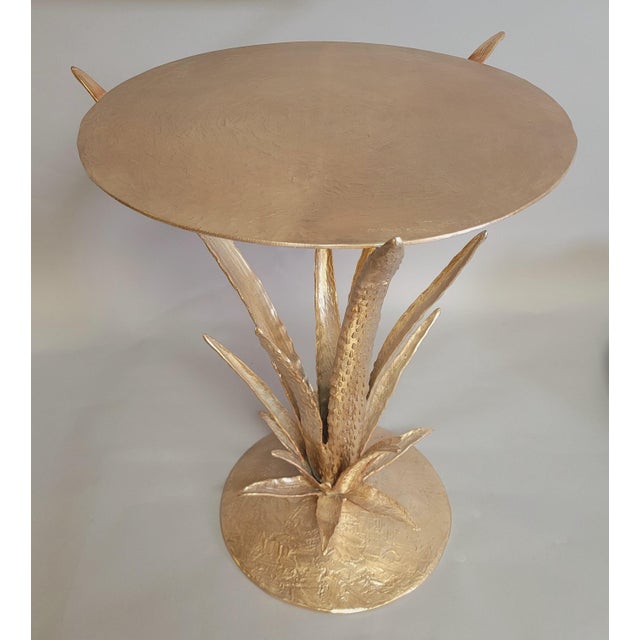 Contemporary Contemporary Sculptural Aloe Plant Champagne Gold Accent Table For Sale - Image 3 of 8