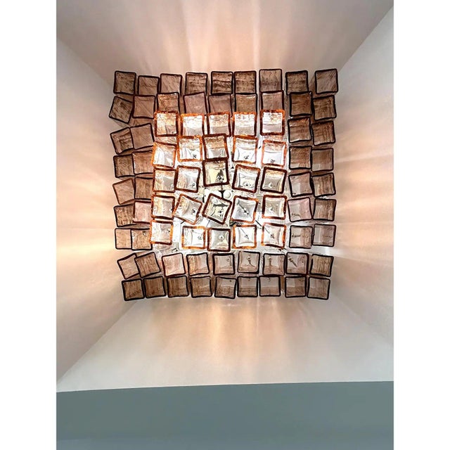Contemporary Italian Amber-Rosè Squared Murano Glass Squared Flush Mount by Simoeng for Simoeng For Sale - Image 3 of 5