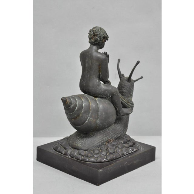 Vintage Mythical Bronze Cherub Riding Snail Sculpture Figure Attr to Maitland Smith For Sale - Image 12 of 18