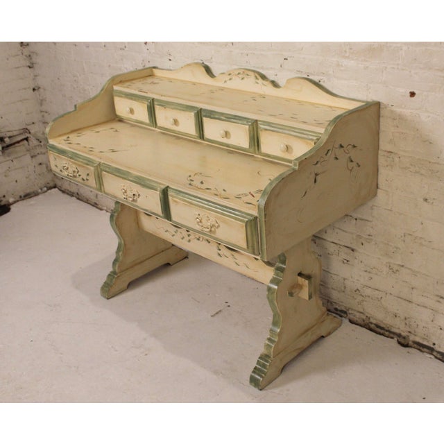 French Provincial Mid 20th Century Antique Style Hand-Painted Desk With Dragonfly and Ivy Motifs For Sale - Image 3 of 16