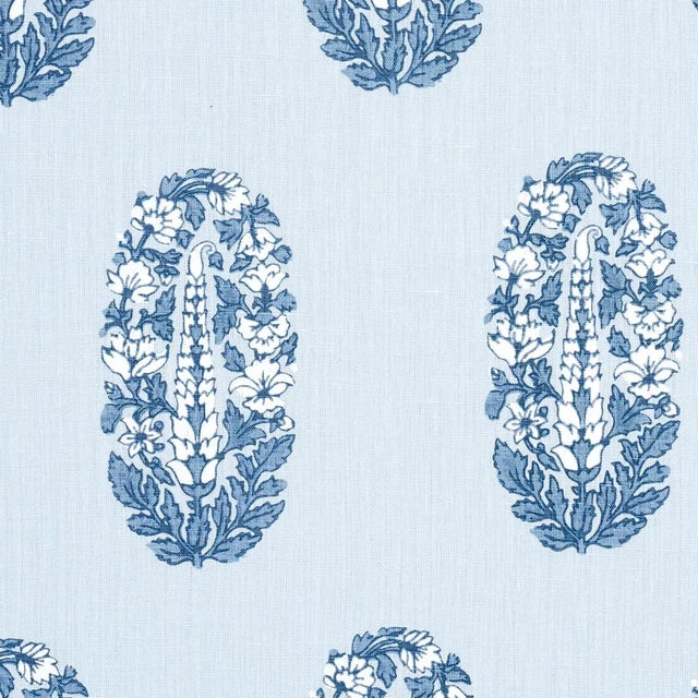 SAMPLE - Schumacher Askandra Flower Fabric In Chambray For Sale