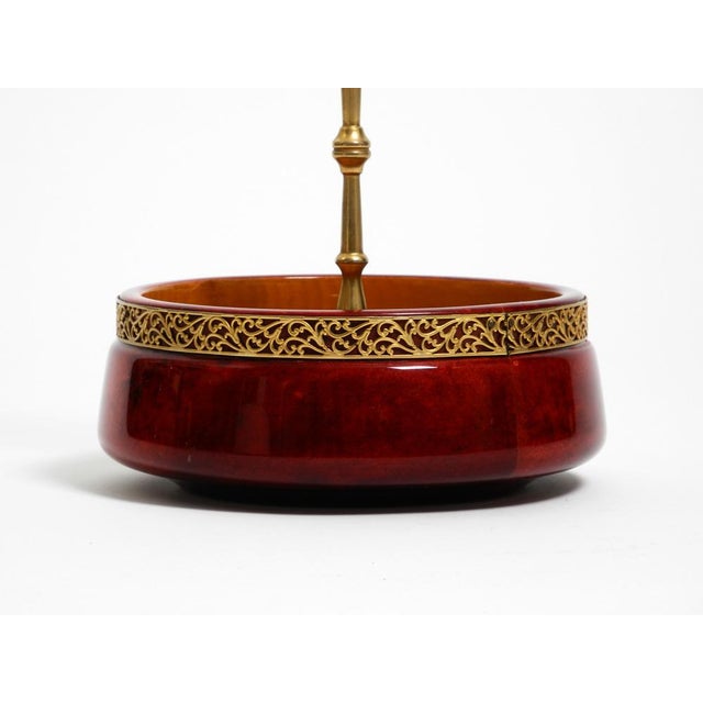 Nut Bowl in Red Goatskin and Brass by Aldo Tura, Italy, 1960s For Sale - Image 14 of 16