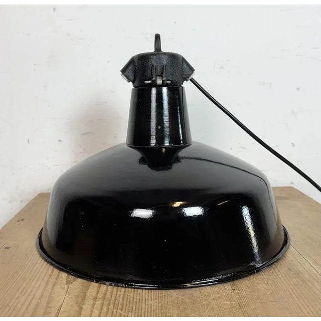 Industrial Black Enamel Factory Lamp with Cast Iron Top from Elektrosvit, 1950s For Sale - Image 15 of 18