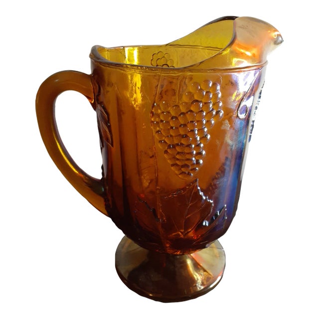 1970 Indiana Glass Marigold Carnival Glass Grape Pattern Large Pitcher For Sale