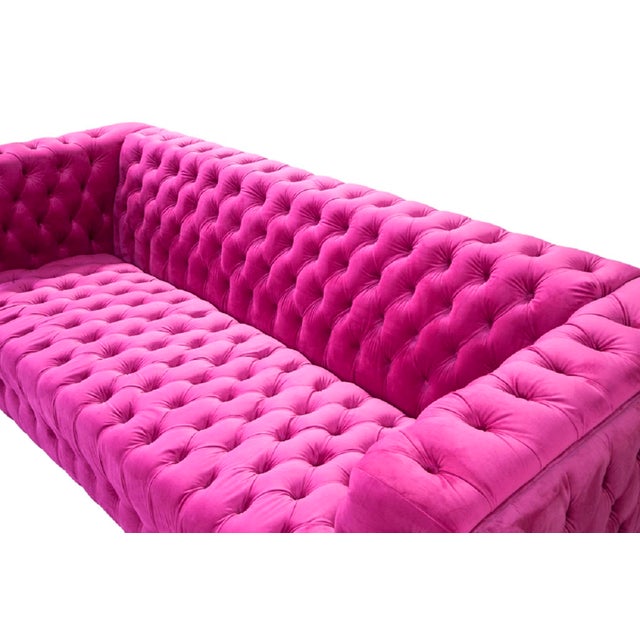 Pasargad Home Vicenza Collection Velvet Pink Tufted Sofa | Chairish