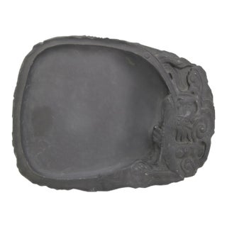 Chinese Scholars Calligraphy Dragon Carved Black Slate Ink Stick Grinder Stone For Sale