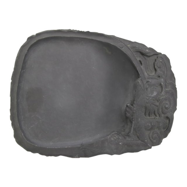 Chinese Scholars Calligraphy Dragon Carved Black Slate Ink Stick Grinder Stone For Sale