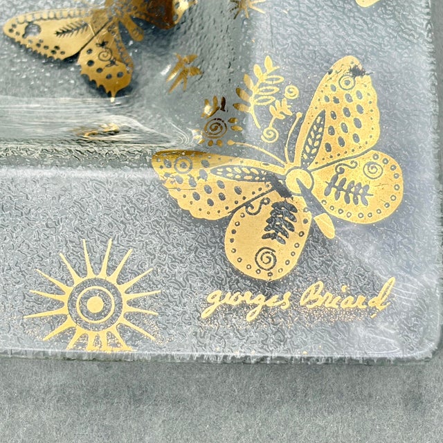 Vintage Mid Century Modern Georges Briard "Golden Butterflies" Glass Divided Serving Dish For Sale - Image 10 of 10
