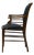 19th Century English Dark Wood Armchair With Navy Upholstery, Sunburst Inlay and Turned Legs For Sale