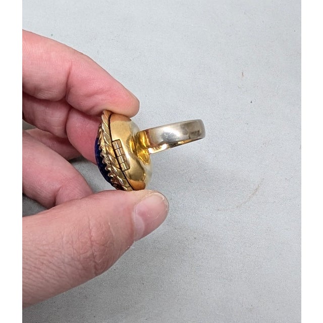 Blue Vintage 1968 Signed Napier Goldtone Cabochon Faux-Lapis "Poison" Adjustable Ring For Sale - Image 8 of 13
