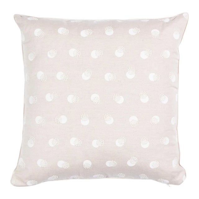 Schumacher Taylor Embroidery 14" Pillow in Ivory on Natural For Sale