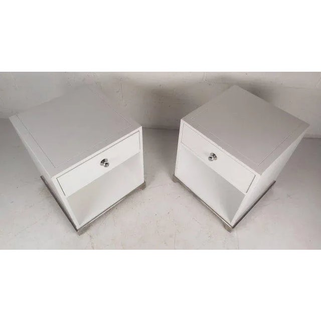 Mid-Century Modern Vintage Modern White Laminate Nightstands - a Pair For Sale - Image 3 of 11