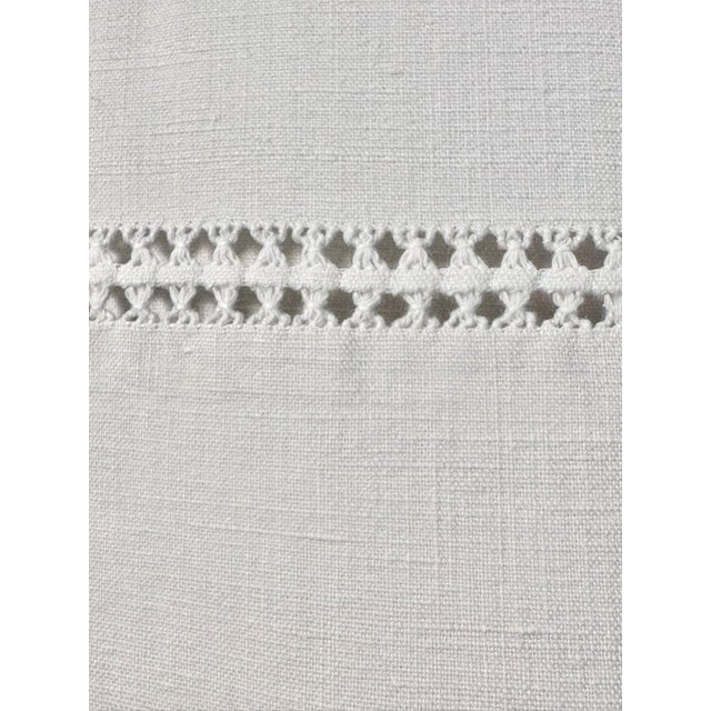 Textile Antique French Linen Sheet Circa 1920 Pf Monogram Hand Embroidered Whitework Ladderwork French Trousseau For Sale - Image 7 of 9