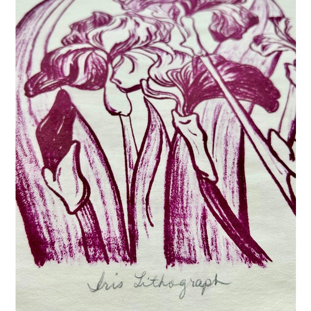 1980s Original Hand Printed Lithograph “Burgundy Iris” For Sale - Image 10 of 10