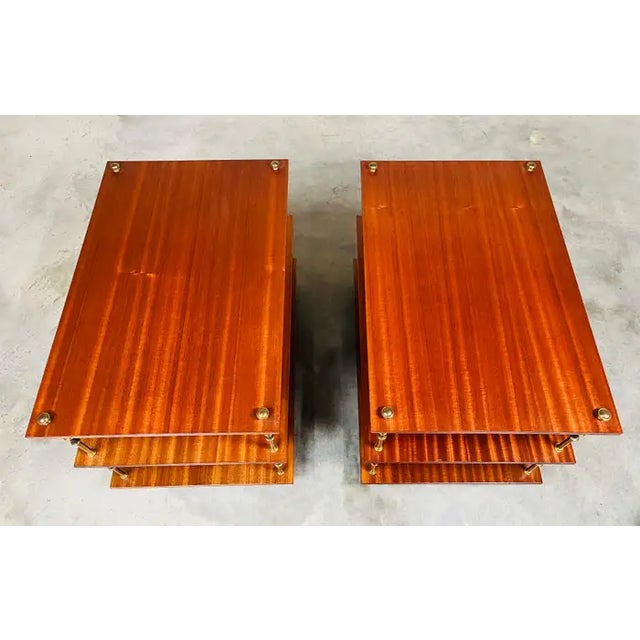 Maison Jansen Mahogany and Brass 3-Tier Side or End Tables -France Circa 1940 For Sale In Philadelphia - Image 6 of 7
