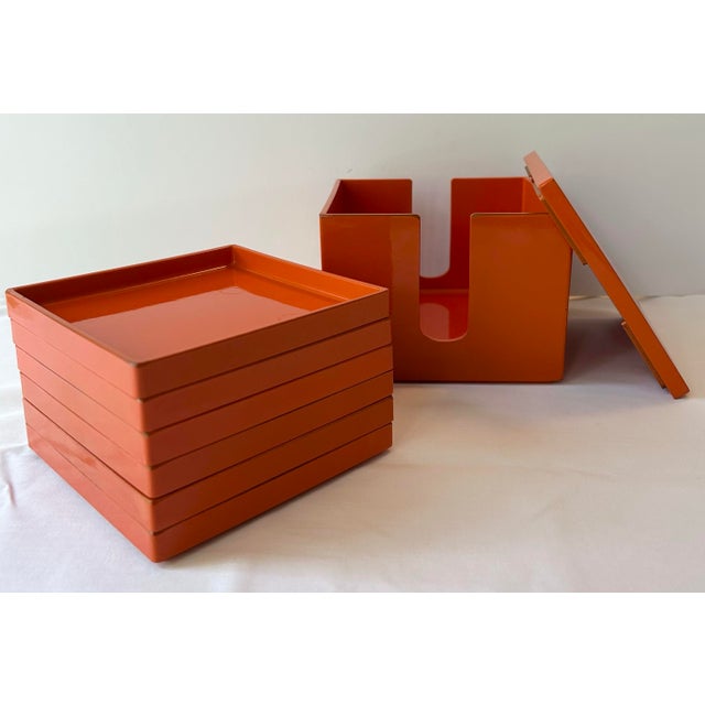 Vintage Japanese Orange Lacquerware Coaster Set - 6 pcs with Box For Sale In Cincinnati - Image 6 of 9