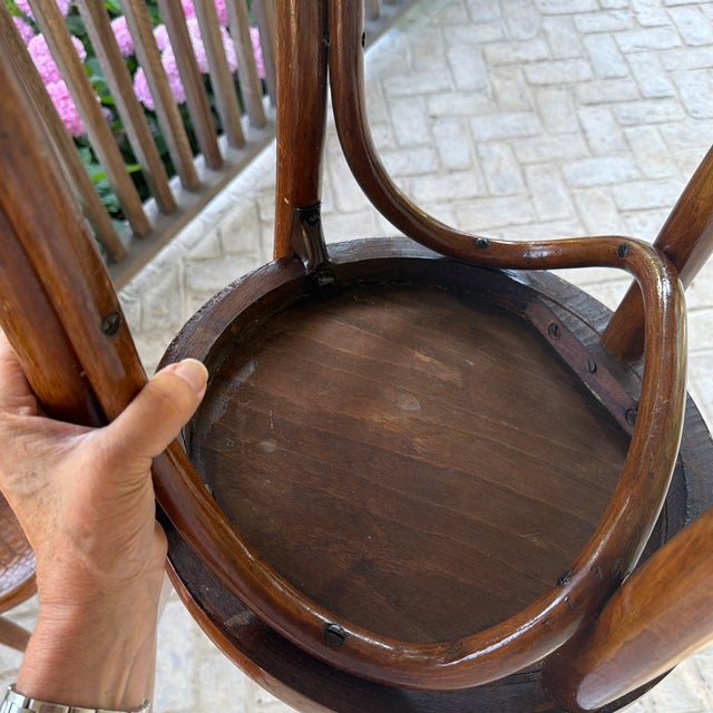 Set of 4 Antique Mundus/Attributed to Thonet Bentwood Bistro Chairs With Crocodile Pattern For Sale - Image 10 of 12