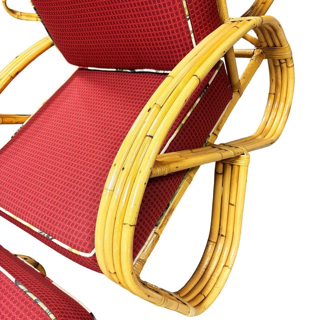 1950s Mid-Century 4-Strand 3/4 Reverse Pretzel Rattan Lounge Chair W/ Matching Ottoman For Sale - Image 9 of 9