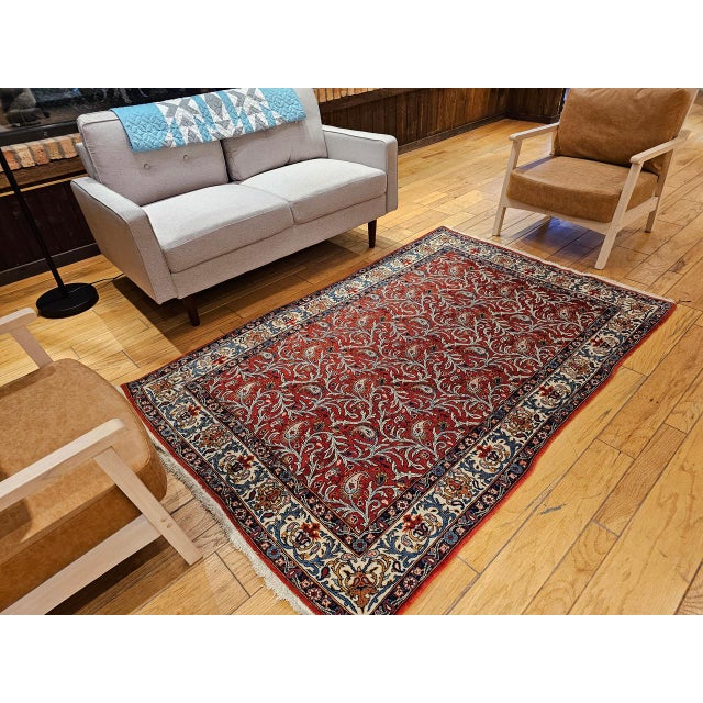 Red Vintage Qum Area Rug, Hand-Knotted Wool, Allover Paisley & Vine Pattern, 5x7, Red & Ivory For Sale - Image 8 of 18