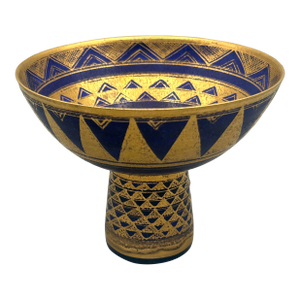 1990s Mary Rich Gilded Footed Porcelain Bowl – Blue & Gold Studio Pottery, Signed