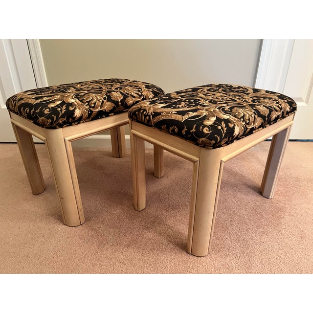 Wood Thomasville Fascination Small Upholstered Benches Modern Contemporary 1990s, a Pair For Sale - Image 7 of 10