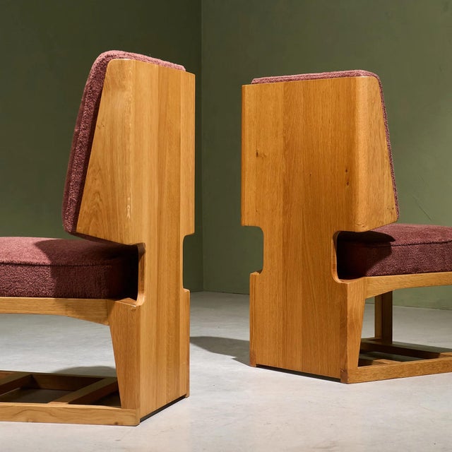 Cubist Slipper Lounge Chairs in Oak, France, Set of 2 For Sale - Image 6 of 11