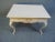 French style side table made by Bodart. Shabby chic gray painted finish, 2 small drawers, shell carved accent