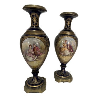 Louis XVI Style Fine Earthenware Vases, Set of 2 For Sale